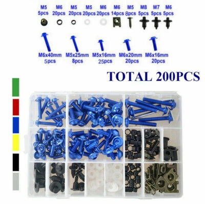 200x Kit de pernos de carenado cuerpo tornillos de clip para Yamaha FZR1000 1987-1995 Foto 1 de 4
