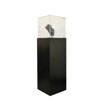 AMERICAN DRESS FORMS Glass Top Black Pedestal Exhibition Display Showcase with LED Lights and Lock
