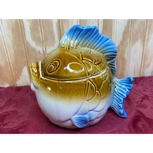 Fat Puffer Fish Candy/Trinket Jar Nautical Marine Blue Green Canister w/Lid - Picture 1 of 11
