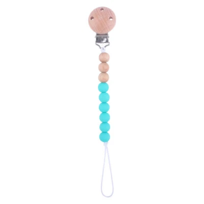 Baby Silicone Dummy Clip with wooden beads Soother Pacifier Chain Strap Holder - Image 1 of 4
