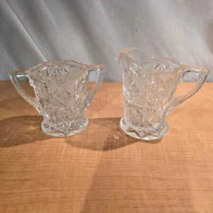 Clear Crystal cream and sugar set HEAVY - Picture 1 of 9