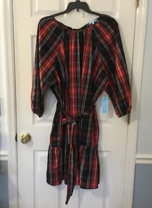 DRAPER JAMES RSVP Plus Size 3X Long Sleeve Tired Plaid Bow Back Detail Dress - Picture 1 of 2