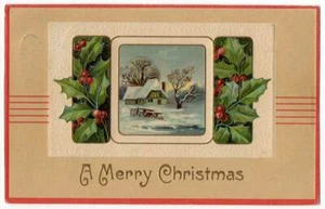 VINTAGE PFB CHRISTMAS POSTCARD WINTER SCENE EMBOSSED 1907 121121 Q - Picture 1 of 2