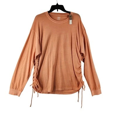 Victorias Secret PINK Campus Long Sleeve Ruched Sides Cotton Tee Shirt ORANGE XL - Image 1 of 4