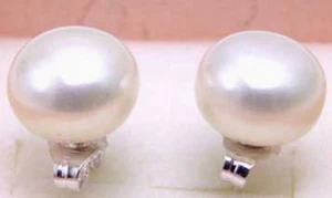 10-11 mm Plano Redondo Natural Agua Dulce Blanco Perla Pendiente para Mujer Tachón Plateado - Imagen 1 de 5