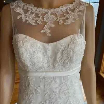 * Alfred Angelo Iv Bead Lace Empire Sleeveless Wedding Gown Bridal Dress Size 4 - Image 1 of 4