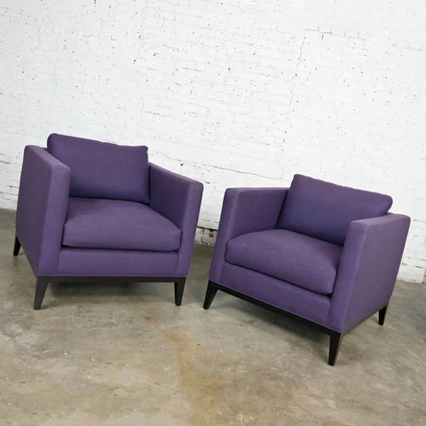 Modern Purple Plum Tone Tuxedo Style Club Chairs by Baker a Pair Cover