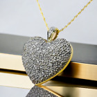 10k Yellow Gold Diamond Pave Heart Necklace 20" 1 cttw Romantic Gift 3.6g