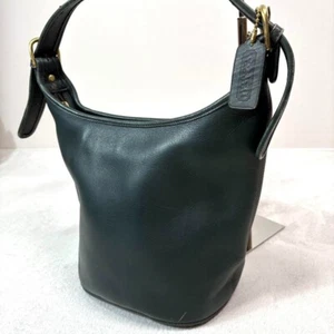 COACH Bleecker Bucket One-Shoulder Bag Leather Dark Green Used Authentic Used - Picture 1 of 8