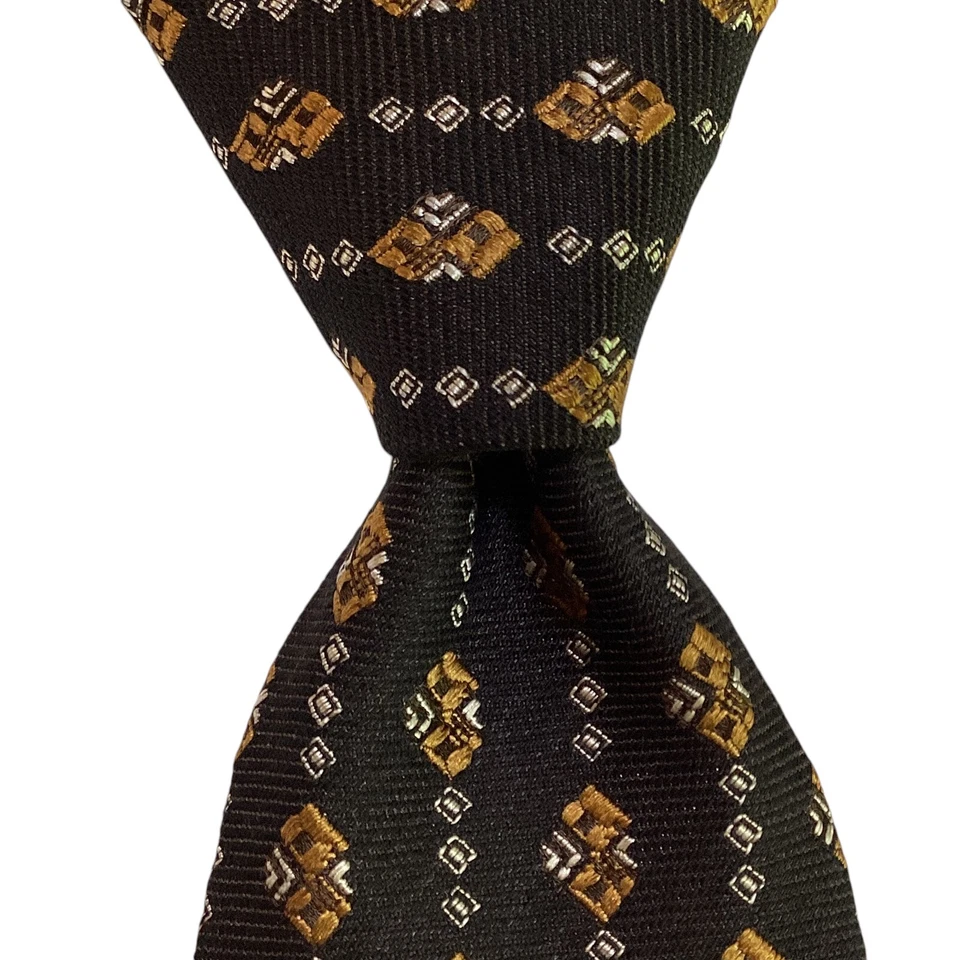 Corbata de seda/algodón para hombre ETRO ITALIA diseñador geométrica negra/marrón/gris usada en excelente estado Foto 1 de 3