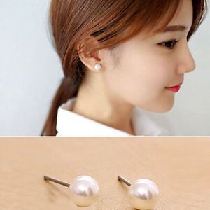 Small White 8MM Pearl Earrings Stud Earrings Stainless Steel Womens Girl Jewelry