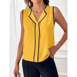 Fashion Women's Solid Color Sleeveless Shirt Female Ladies V-neck Casual Blouses - Picture 1 of 5
