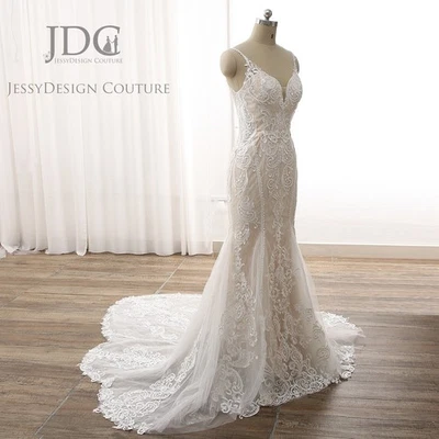 Tolles Spitze Brautkleid Hochzeitskleid Ivory Perlen Kristallen 32-60 Glitzer - Bild 1 von 4