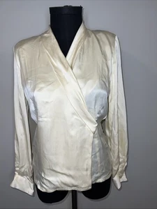 Dana Buchanan 100% Silk Cross Chest Ivory Blouse Business Wear Sz 6 - Picture 1 of 6