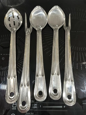SET OF 5  TRAMONTINA 13 INCH serving Spoons And Forks Little to No Use - Image 1 of 4