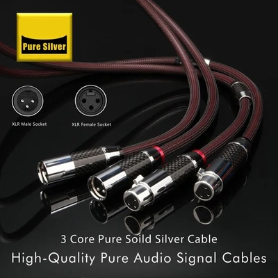 Pair 6N Pure Silver 3Pin XLR Balanced Interconnect Cable Carbon Fiber Plug  - Image 1 of 4