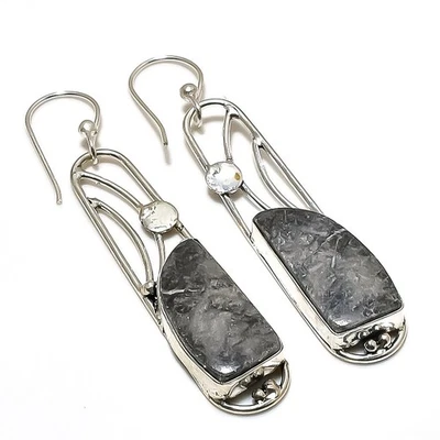 Pendiente de joyería de plata de ley 925 hecho a mano con piedras preciosas de coral Stingrey 2,76" L653 Foto 1 de 2