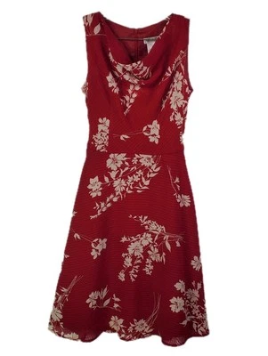Vtg Coldwater Creek Red Floral Midi Dress Sz 8 Chiffon Lined Grunge Y2K A Line - Image 1 of 4