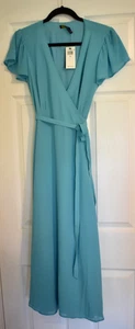 Vestido Polo Ralph Lauren Azul Sólido Envolvente Mangas Acampanadas Forrado Talla 6 Nuevo con Etiquetas - Imagen 1 de 14