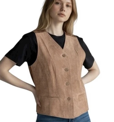 Vtg Vest Waistcoat Brown Suede Fairy Grunge Whimsigoth Western 80s 90s Boho S - Image 1 of 4