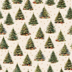 By The Yard ~ Christmas Trees On Cream, $3.99 Ships Any Amount Of Cotton Fabric. - Picture 1 of 3