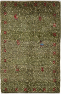 Gabbeh Teppich Orient Perser Rug Zollanvari Grün Schurwolle Naturfarben Qashqai - Bild 1 von 1