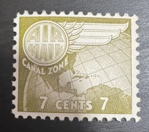 Canal Zone - 1958 - 7 Cents Olive Globe & Wing Airmail Issue # C28 MNH - Picture 1 of 2