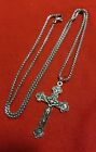  CHRISTIAN CATHOLIC CROSS 2 INCHES Pendant WITH CHAIN  SILVER  PLATED 