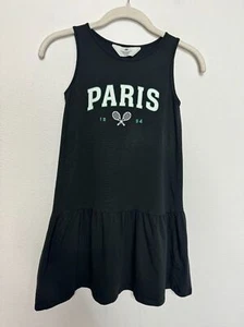 H&M Size 8/10 Paris Tennis Print Jersey Dress Dark Gray Drop Waist Sleeveless - Picture 1 of 9