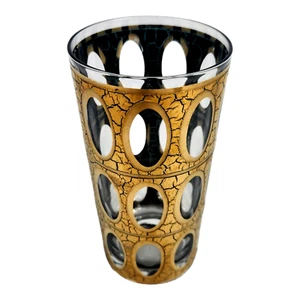 💥 CULVER MCM PIZA 5 1/2" 22k Gold & Green Oval Highball Glass Tumbler Set of 6 - Picture 1 of 5