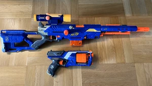 NERF Gun 2 Blaster Bundle ORIGINAL Nerf Lonstrike+attachments, Nerf Strongarm - Bild 1 von 3
