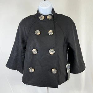 NWT Girls Love Stitch Double Breasted Black Wool Blend Coat Small - Picture 1 of 4