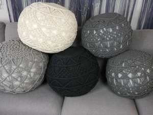 boho macrame pouf pure cotton seat filled with beans - Picture 1 of 20
