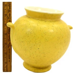 Antique WELLER POTTERY BALL VASE/URN 6.25" Nub Handles YELLOW MOTTLED GLAZE Rare - Picture 1 of 11