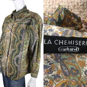 Camicia blusa vintage originale anni 90 CACHAREL verde paisley cotone francese top 10 - Foto 1 di 6