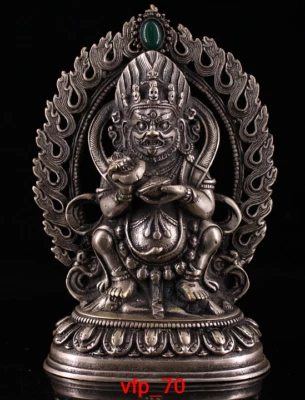 China antique Pure copper Set gemstone Black Guardian God Buddha statue statue - Image 1 of 4