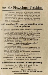 RFB / Rote Jungfront: An die Einwohner Trebbins! 1927. Rotfrontkämpferbund. KPD. - Bild 1 von 1