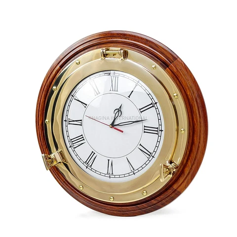 Antique Porthole Wooden Frame Clock Marina Nautical Round Wall Clock Gift Cover