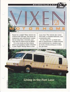 Vixen 21 Motorhome "Living in the Fast Lane" BMW Powered RV Spec Sheet Fact Card - Foto 1 di 2