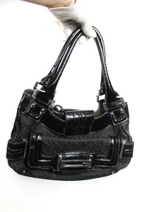Vintage GUESS Monogram Leather Shoulder Bag Black - Picture 1 of 13