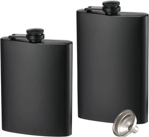 2 Pack Hip Flasks for Liquor Stainless Steel Leakproof Thin Flasks 8 Oz & 12 Oz - Picture 1 of 6