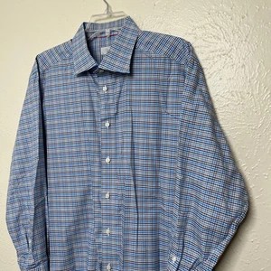 Camisa Eton Para Hombre 44 17.5 Azul Cuadros Contemporánea Manga Larga Abotonada - Imagen 1 de 17