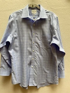 Eagle Shirtmakers Lt Blue & White Plaid Cotton Dress Shirt 16 32/33 - Picture 1 of 7