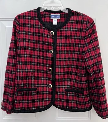 Chaqueta Blazer Pendleton Petite Vintage 100% Lana Virgen Tartán Cuadros Roja Talla 14 Foto 1 de 4