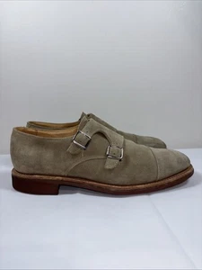 MARK MCNAIRY Double Buckle Monk Strap Suede Shoes Sz 9 Taupe Office Classy Caree - Picture 1 of 20