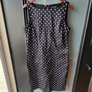 Ralph Lauren Pencil Dress Size 10 Black Polka Dots office Formal Business - Picture 1 of 9