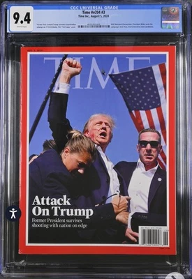 Time Magazine Attack On Trump Vol 204 #3 August 5, 2024 CGC 9.4 Fist Pump - Image 1 of 2