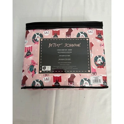 Juego de sábanas Betsey Johnson Queen de 4 piezas rosa estampado de corona de perro de vacaciones Foto 1 de 4