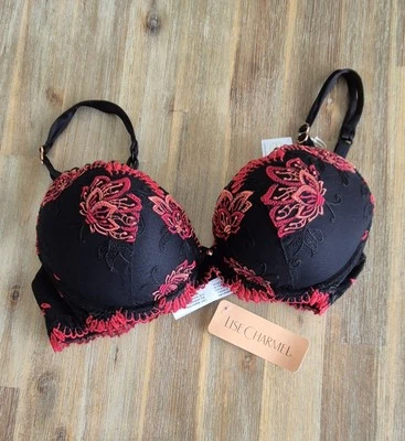 Lise Charmel Swarovski crystal bra Underwired Padded black red size 36 d new - Image 1 of 4