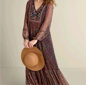 Soft Surroundings Sz S Mosaic Boho Beaded Embroidered Peasant Floral Maxi Dress - Picture 1 of 14